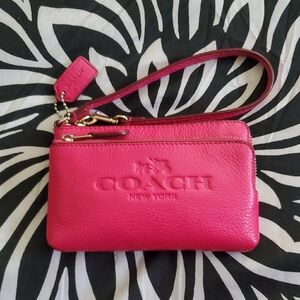Coach Horse and Carriage Double Zip Pink Leather Wallet Wristlet